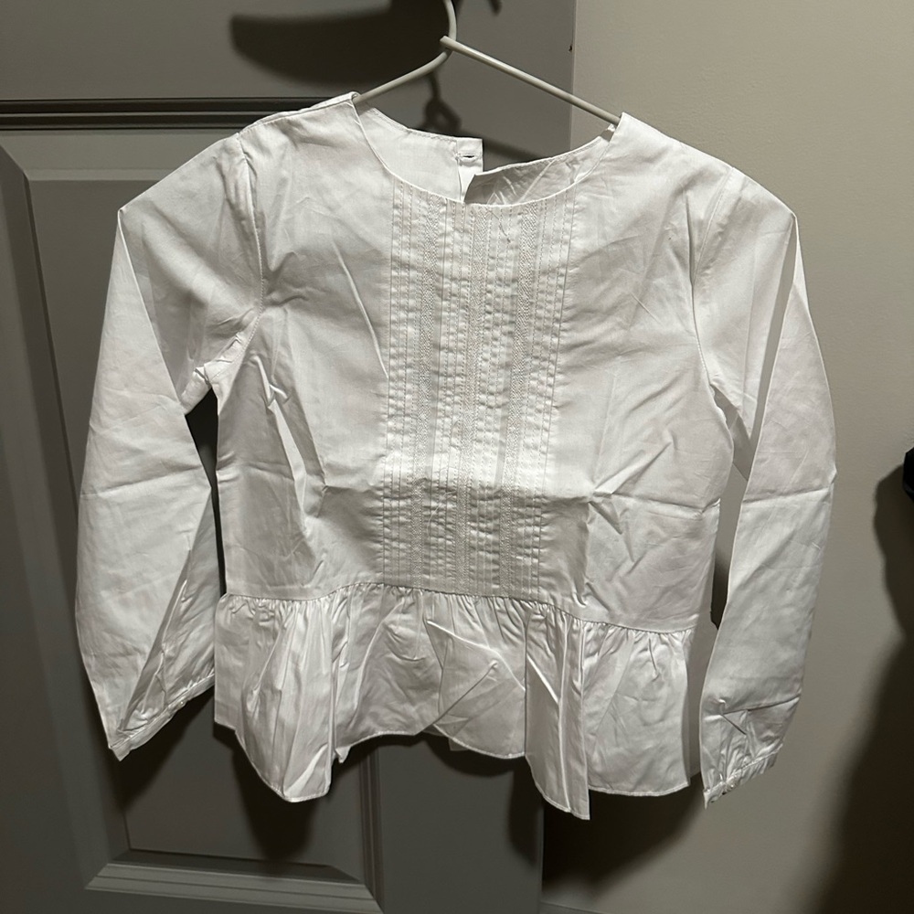 Jacadi White Long-Sleeve Peplum Blouse for Girls - Size: 6 years